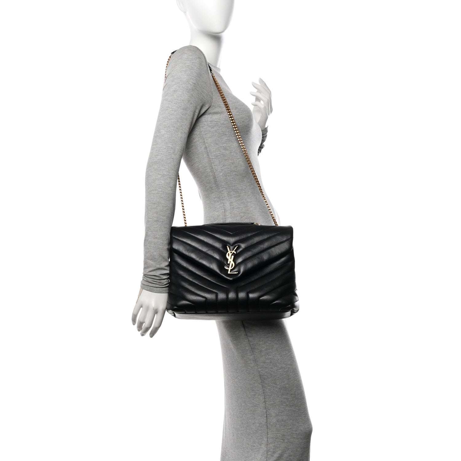 Saint Laurent Calfskin Y Quilted Monogram Medium Loulou Chain Satchel Black 2 of 13