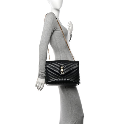 Saint Laurent Calfskin Y Quilted Monogram Medium Loulou Chain Satchel Black 2 of 13