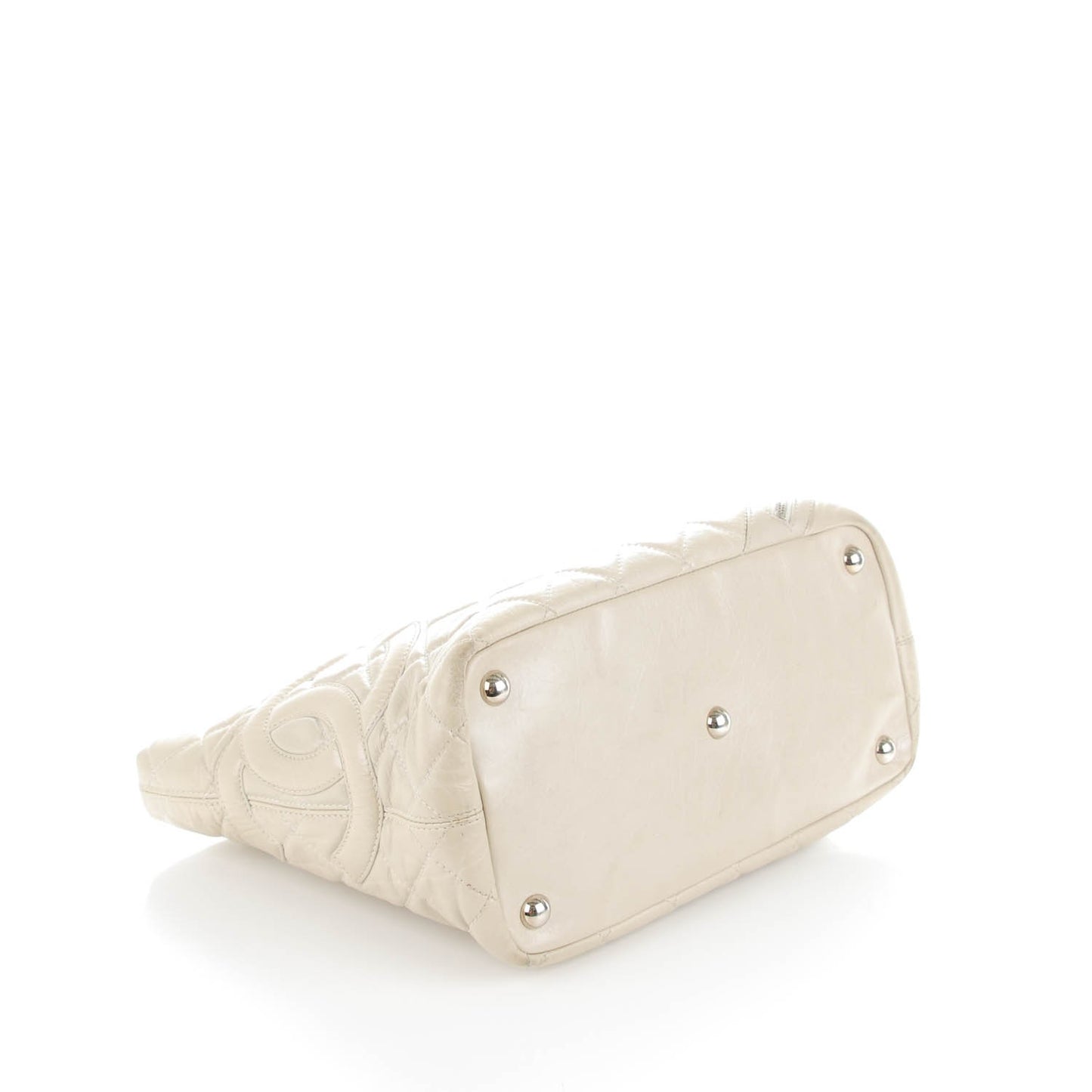 Aged Calfskin Quilted Large Cotton Club Tote Pearl