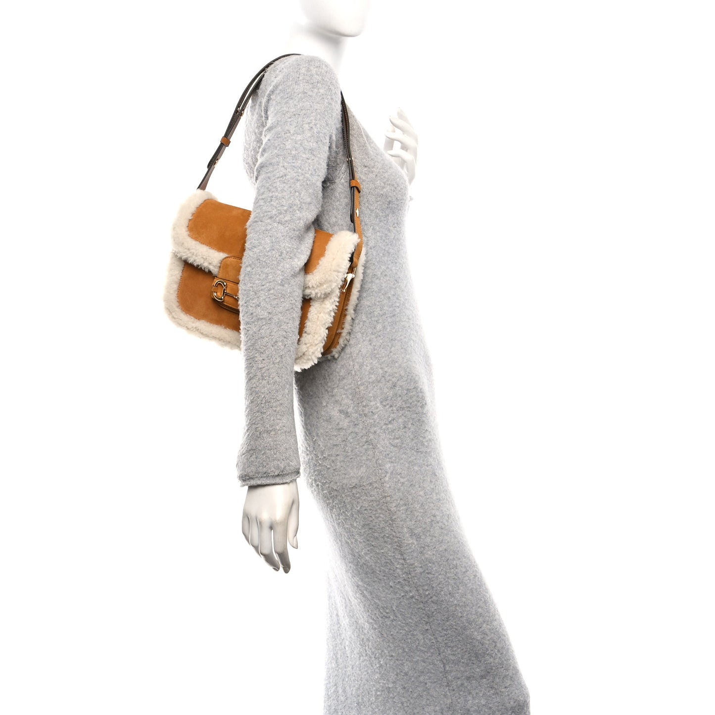 Suede Shearling Horsebit 1955 Shoulder Bag Brown