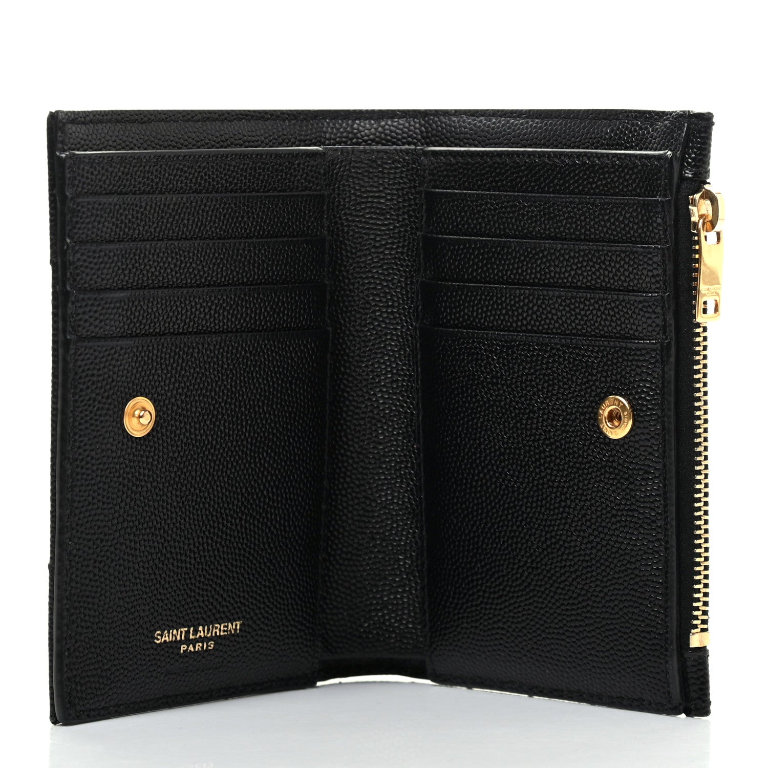 Saint Laurent Grain De Poudre Matelasse Chevron Monogram Zipped Two-Part Wallet Black 5 of 7