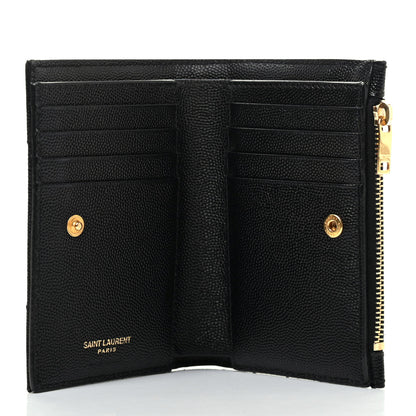 Saint Laurent Grain De Poudre Matelasse Chevron Monogram Zipped Two-Part Wallet Black 5 of 7