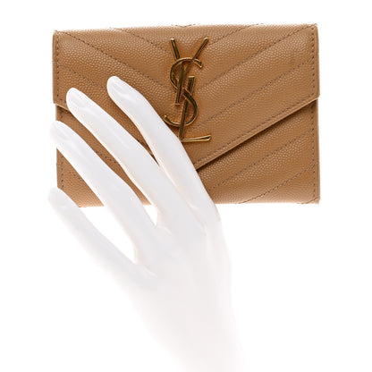 Saint Laurent Grain De Poudre Matelasse Chevron Small Monogram Envelope Wallet Dune 2 of 6
