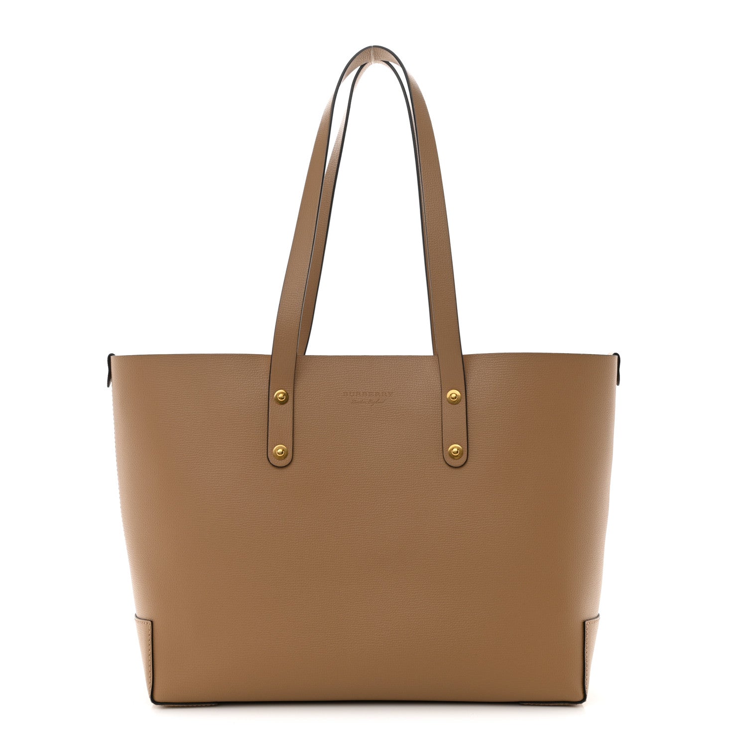 Burberry Grainy Calfskin Haymarket Check Tote Camel 1 of 11
