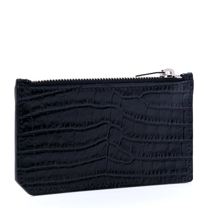 Saint Laurent Calfskin Crocodile Embossed 5 Fragments Zip Pouch Card Holder Black 2 of 6