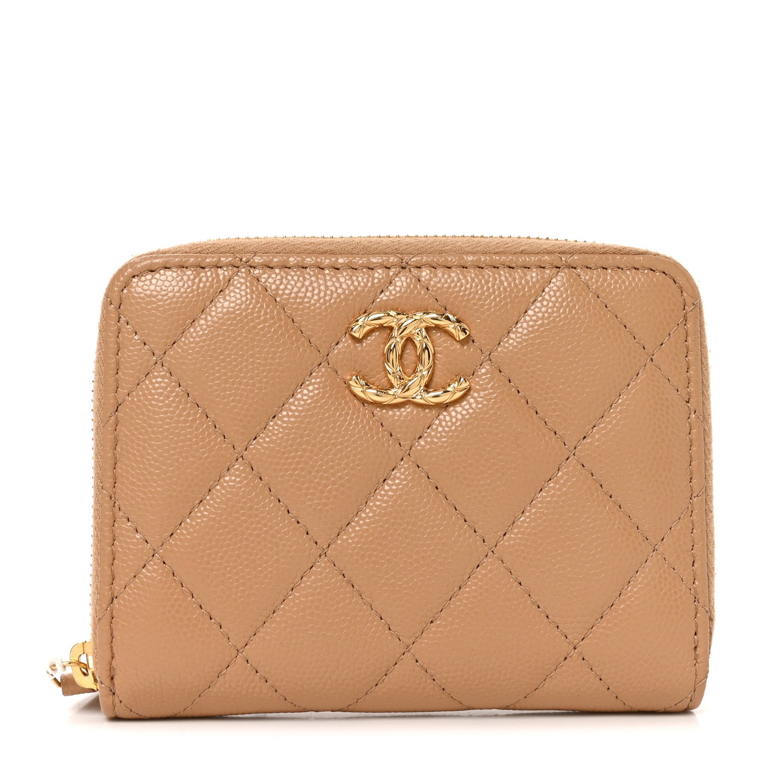 Chanel Caviar Quilted CC Flap Card Holder Beige 1 of 9