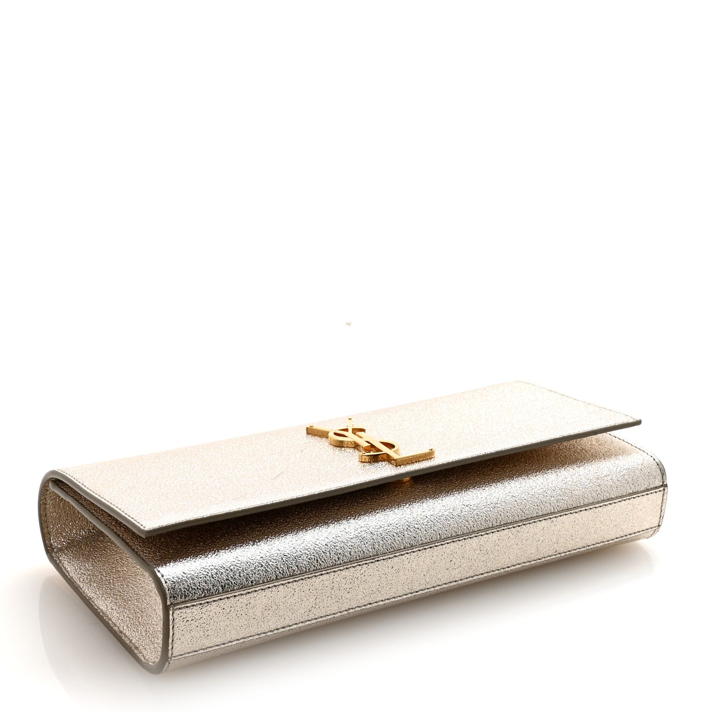Textured Metallic Calfskin Classic Monogram Cassandre Clutch Pale Gold