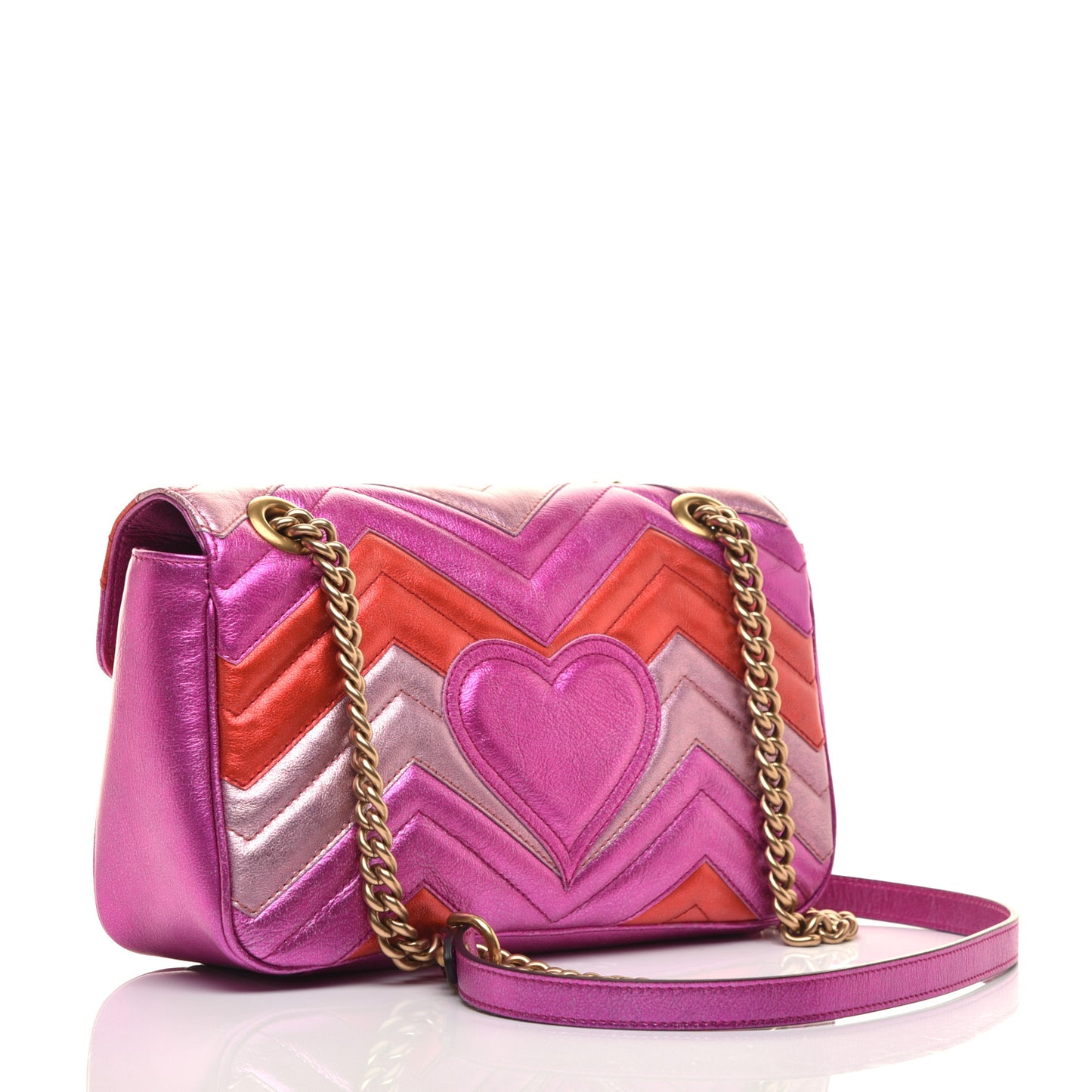 Metallic Calfskin Matelasse Small GG Marmont Shoulder Bag Fuchsia