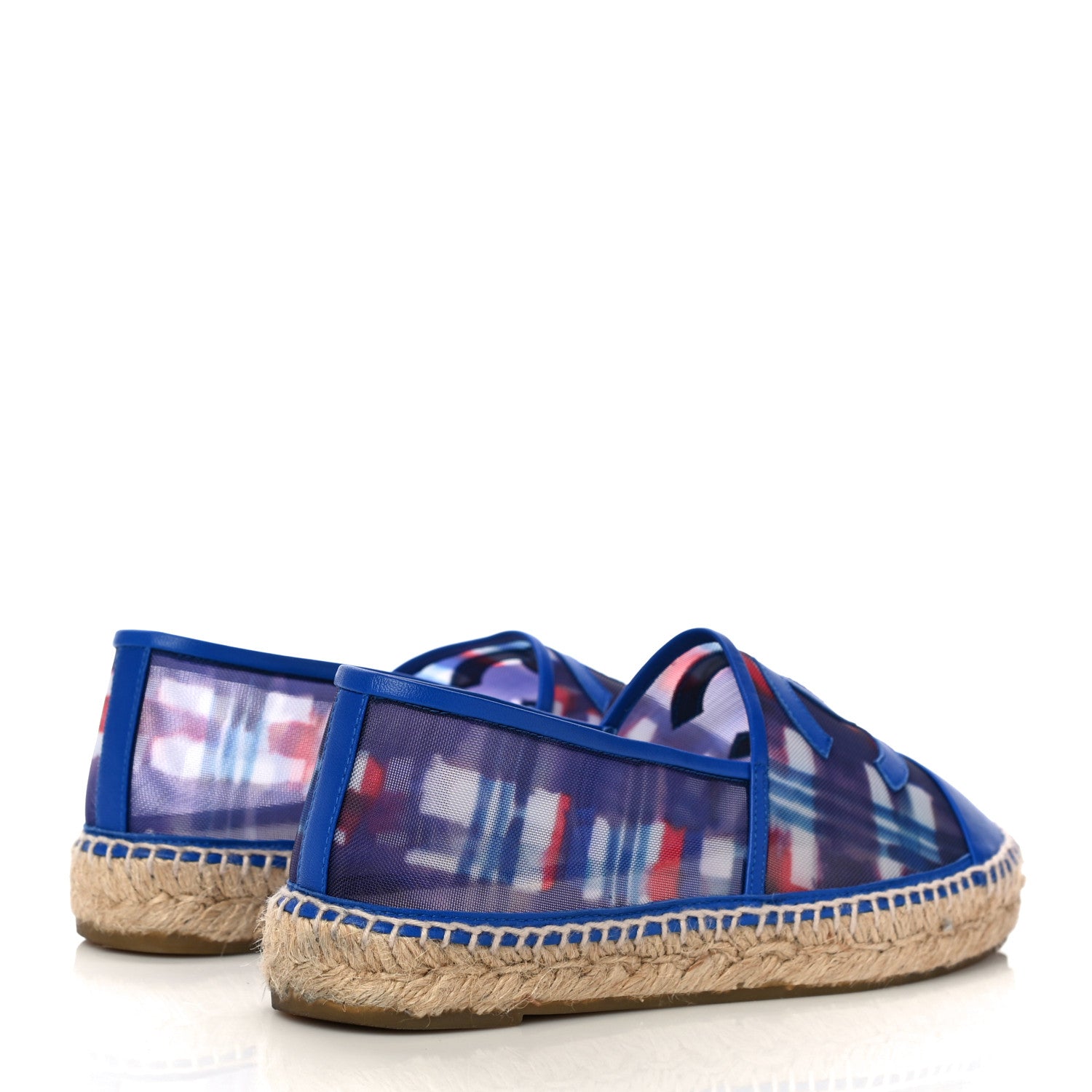 Chanel Mesh Lambskin Plaid Print CC Espadrilles 38 Blue White Red 4 of 20
