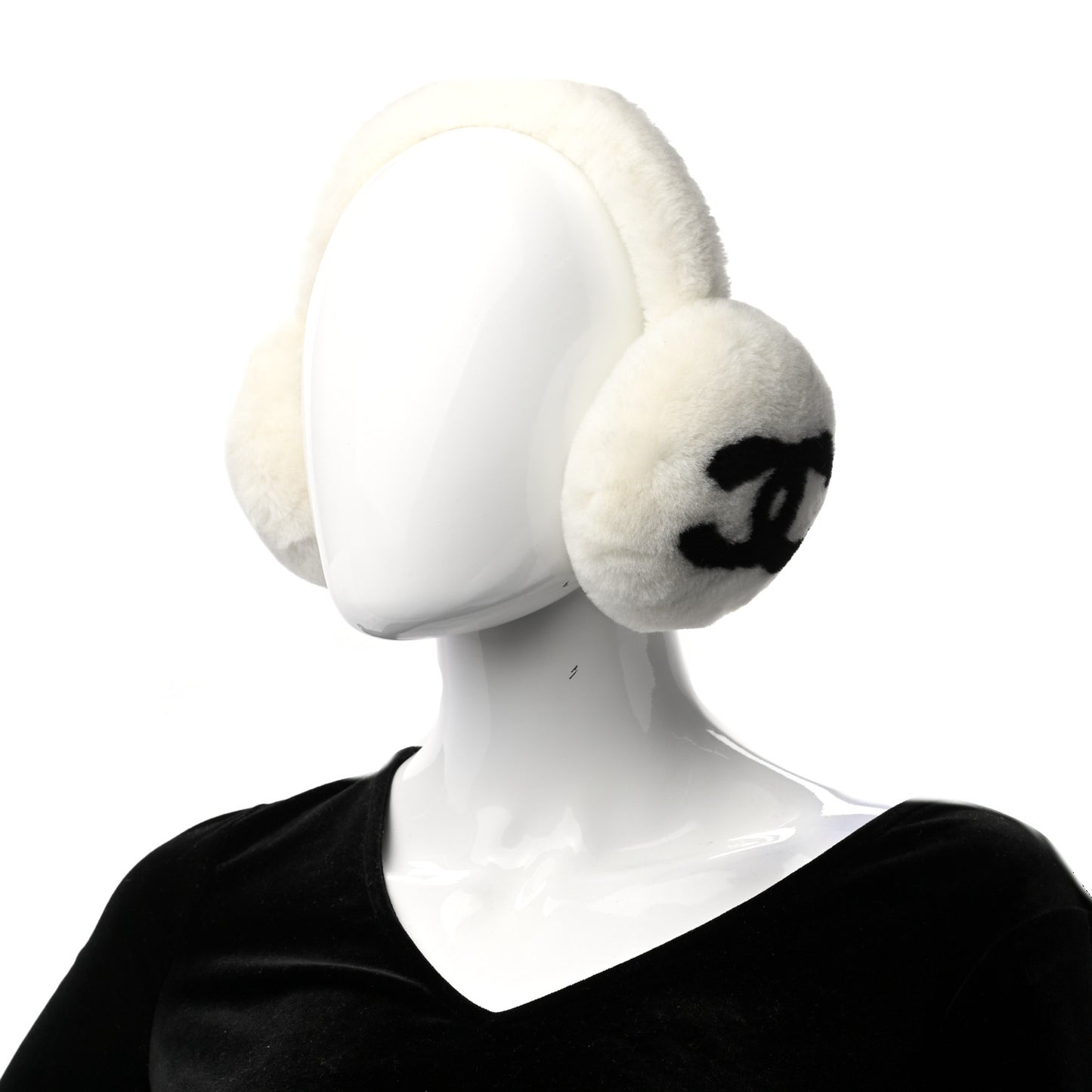 Shearling CC Ear Muffs White Black