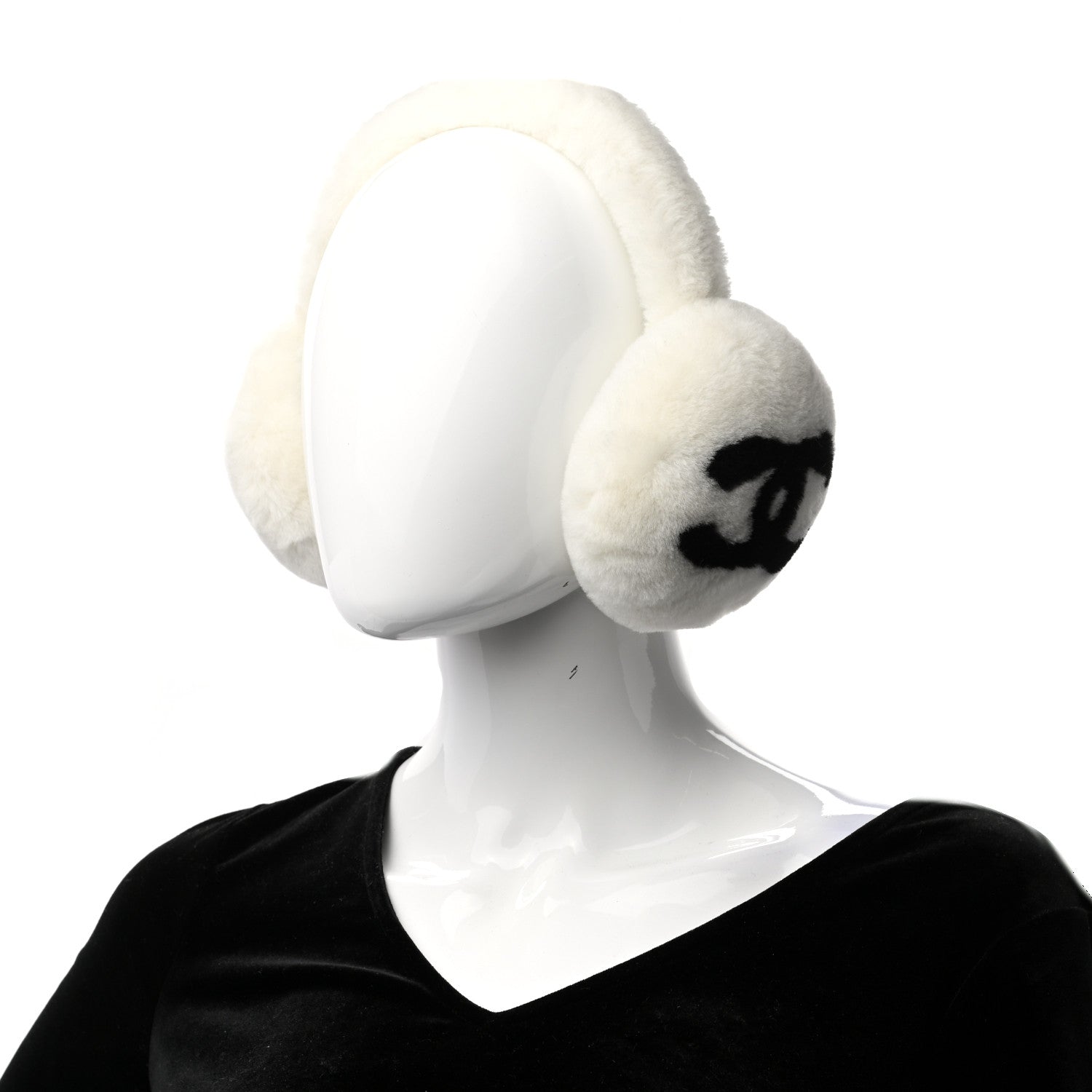 Chanel Shearling CC Ear Muffs White Black 2 of 6