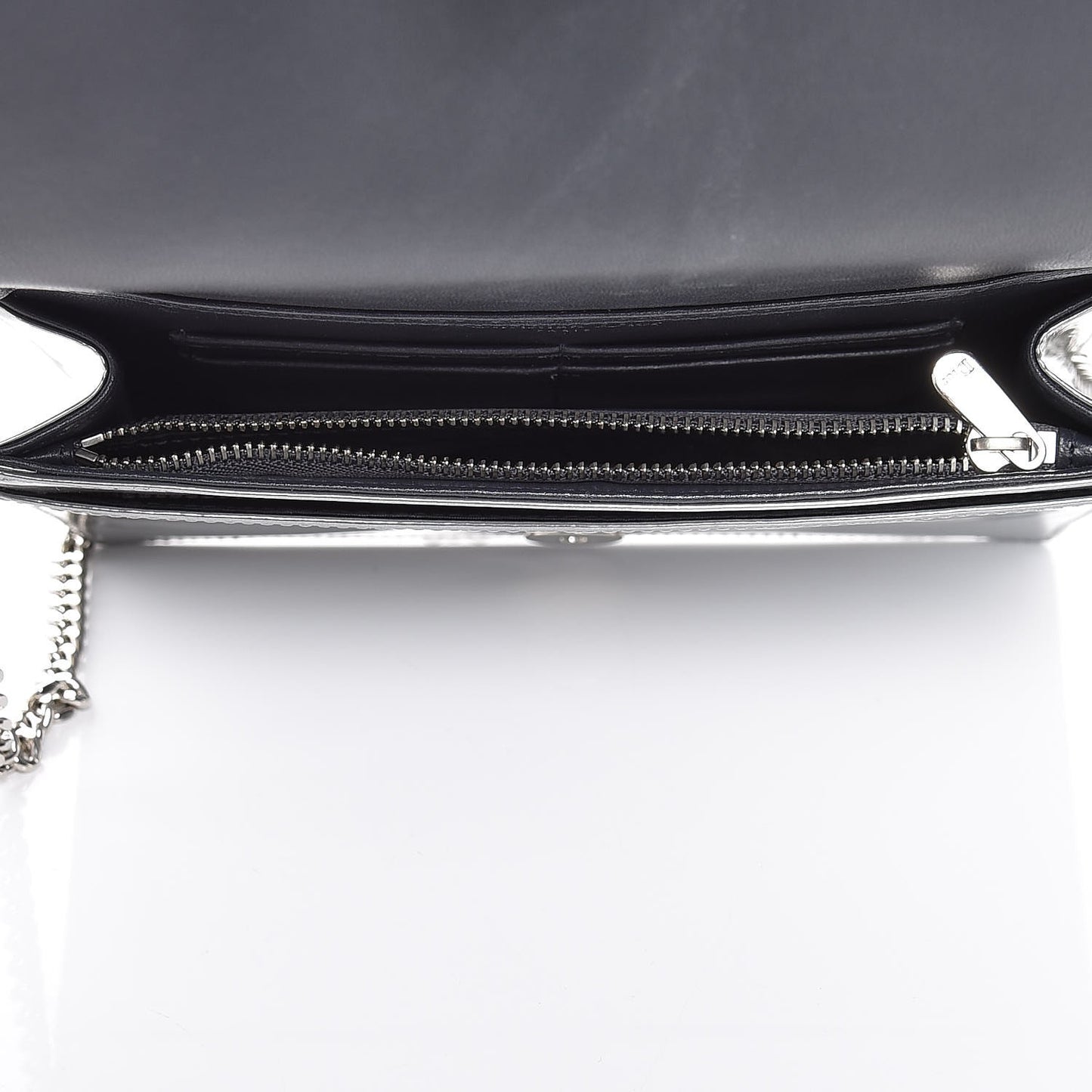 Metallic Patent Micro-Cannage Diorama Wallet on Chain Pouch Silver