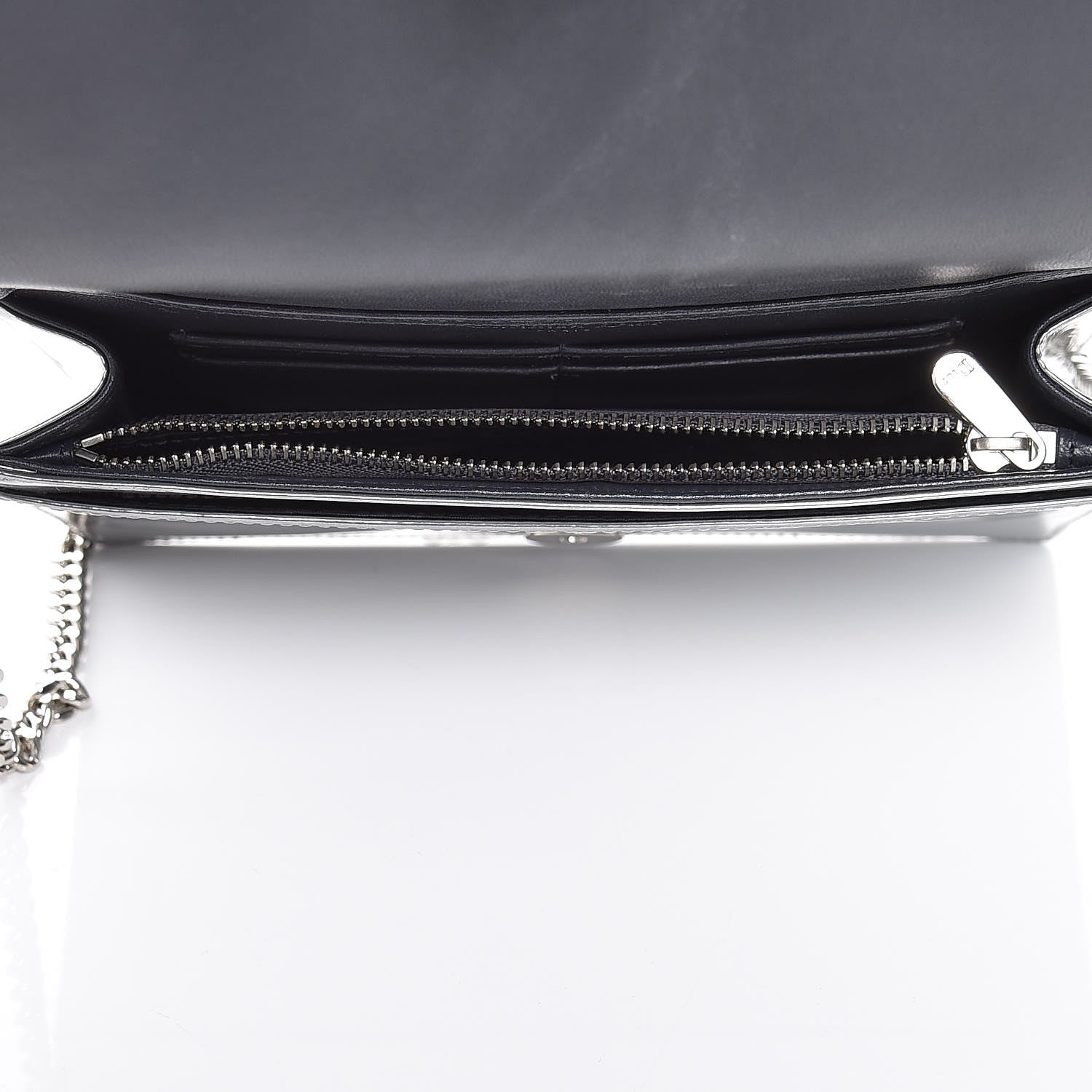 Christian Dior Metallic Patent Micro-Cannage Diorama Wallet on Chain Pouch Silver 5 of 8