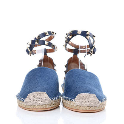 Valentino Garavani Denim Rockstud Ankle Wrap Espadrille 20mm Flats 37 Light Denim 2 of 9