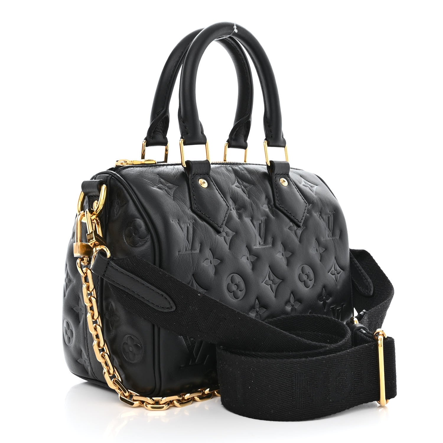 Louis Vuitton Lambskin Embossed Monogram Speedy 22 Bandouliere Black 3 of 10