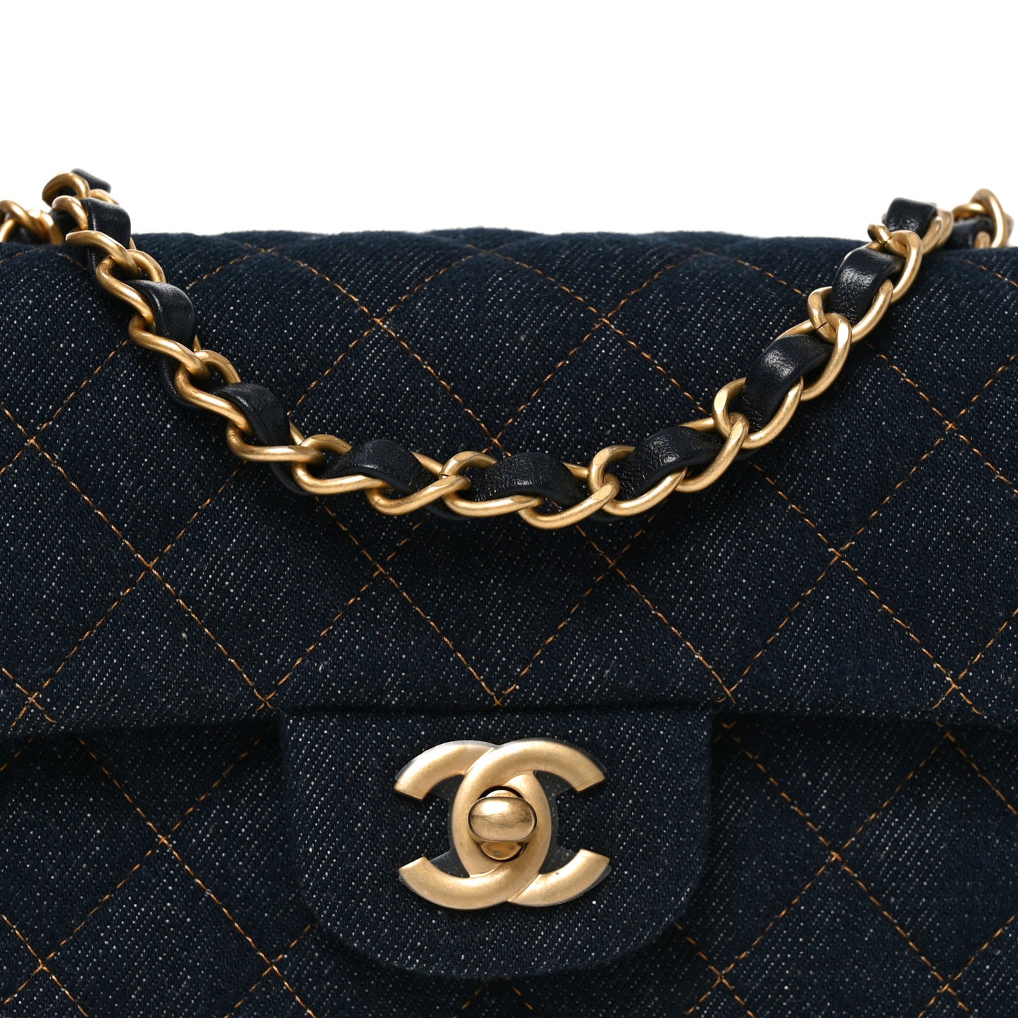 Denim Quilted Mini Rectangular Flap Dark Blue