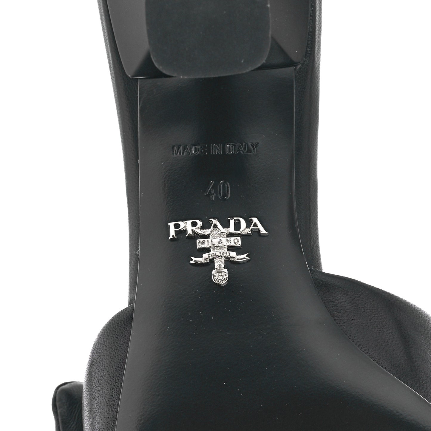 Nappa Soft Padded Metal Triangle Logo 65mm Slide Sandals 40 Black