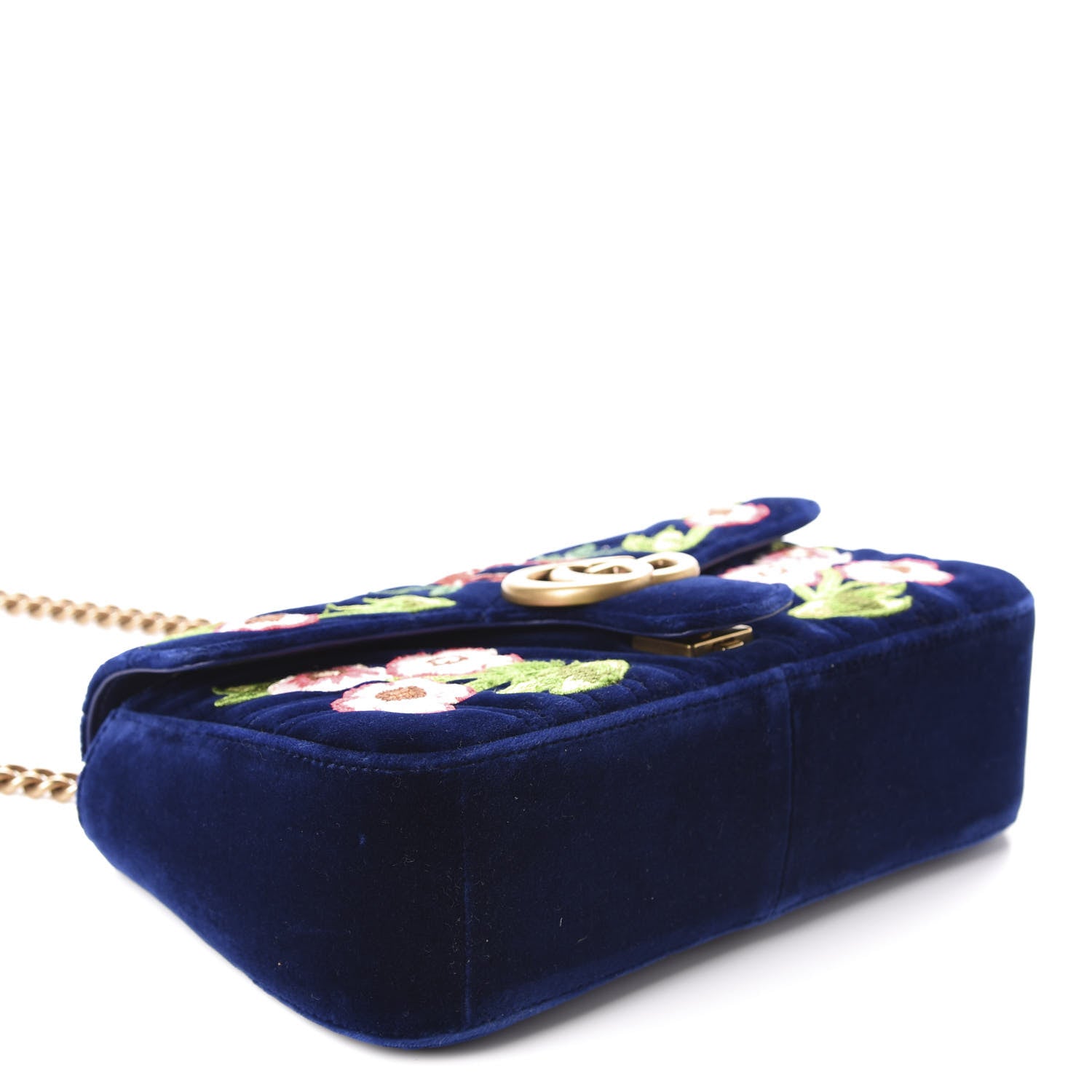 Gucci Velvet Matelasse Deer Embroidered Small GG Marmont Shoulder Bag Cobalt 4 of 10