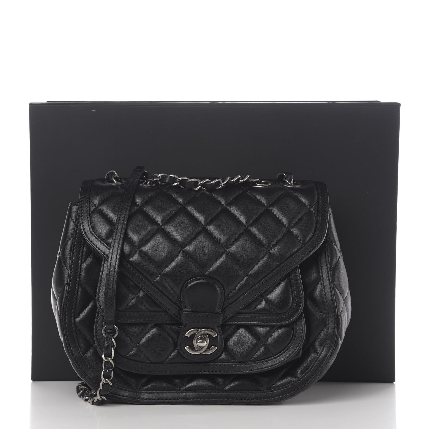 Lambskin Quilted Messenger Flap Black