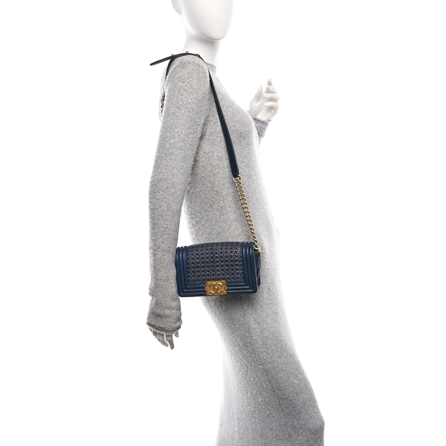 Chanel Sheepskin Braided Small Boy Reverso Flap Navy 2 of 10