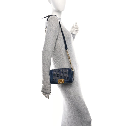 Chanel Sheepskin Braided Small Boy Reverso Flap Navy 2 of 10