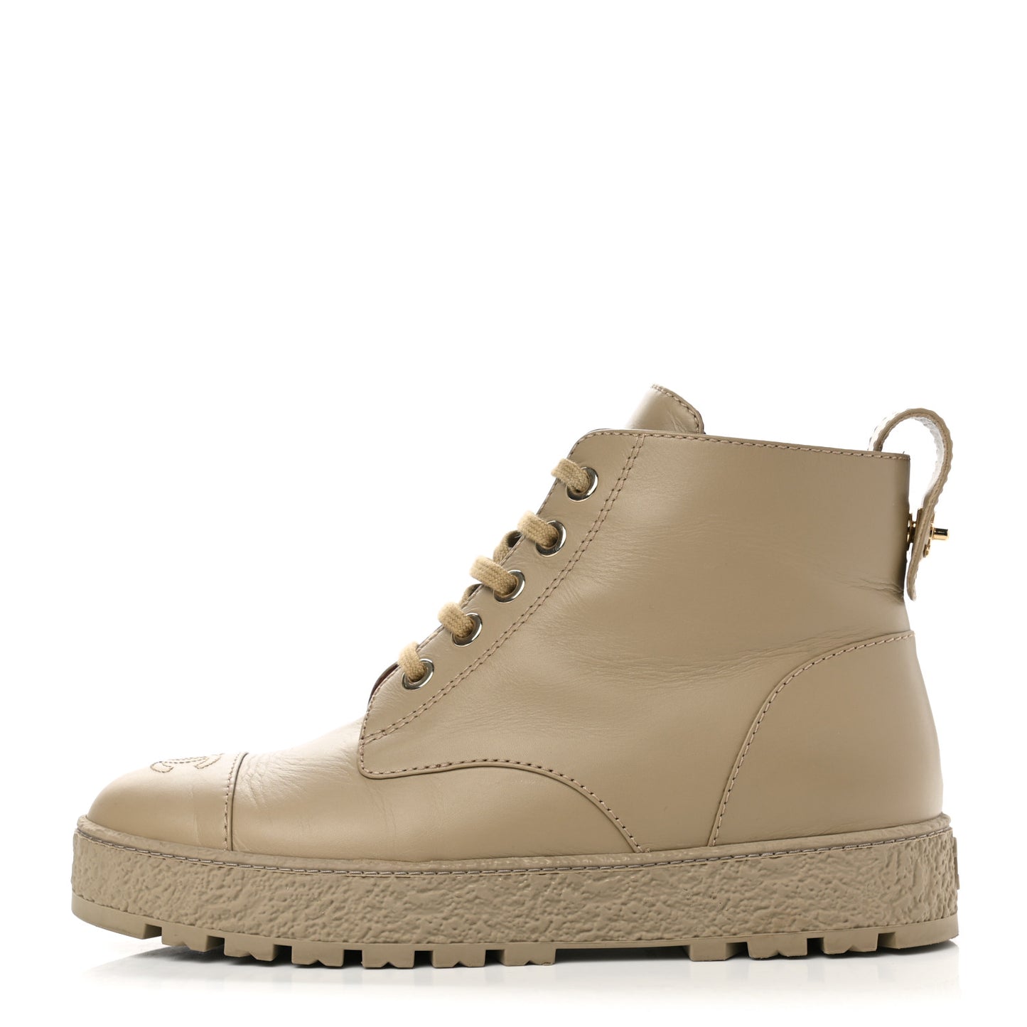 Calfskin CC Turnlock Lace Up Boots 40 Beige
