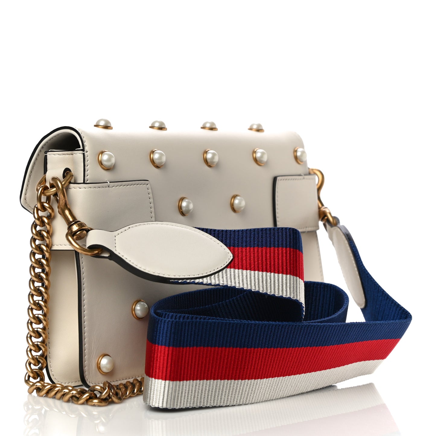 Nappa Pearl Studded Mini Queen Margaret Broadway Shoulder Bag Mystic White