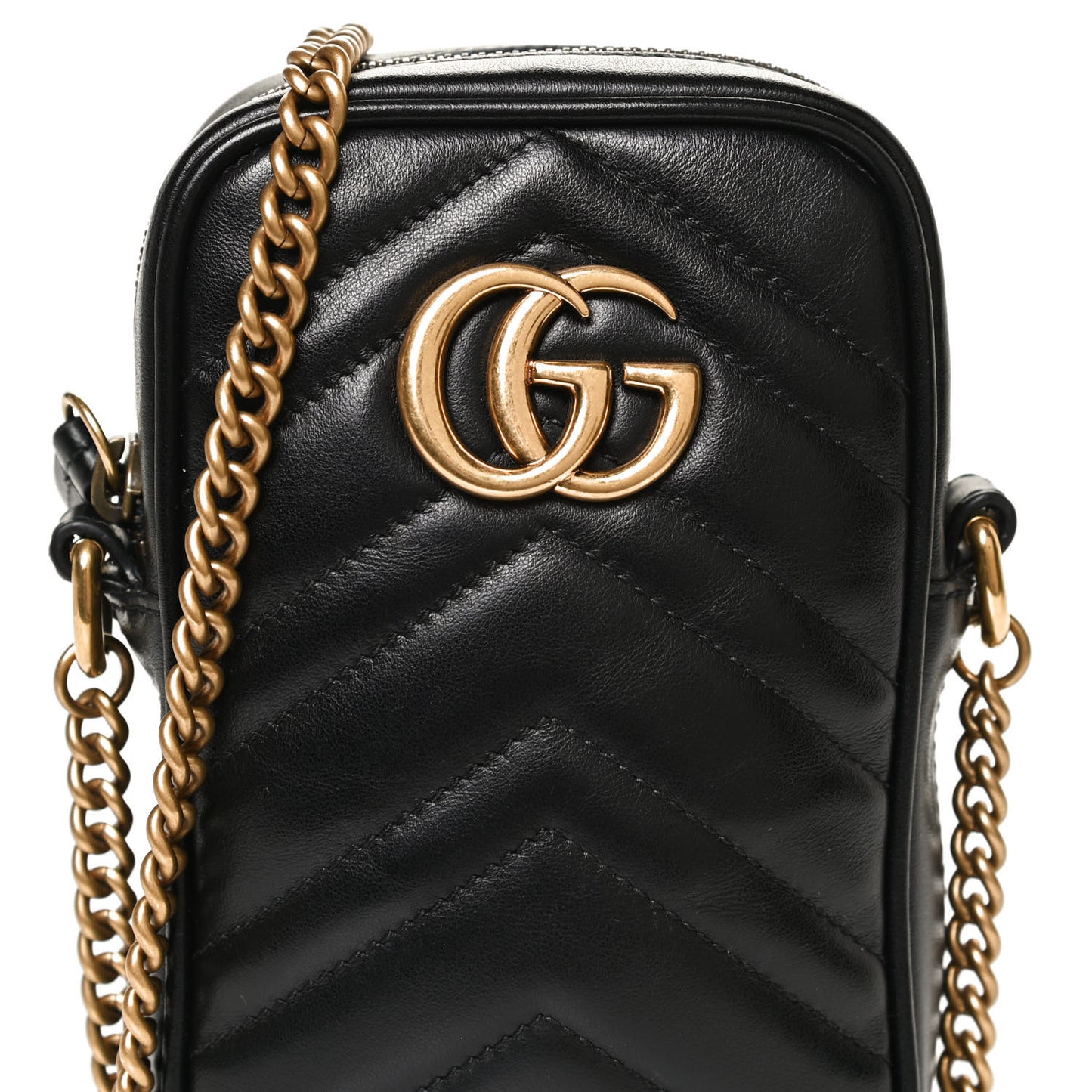 Calfskin Matelasse Mini GG Marmont Crossbody Bag Black