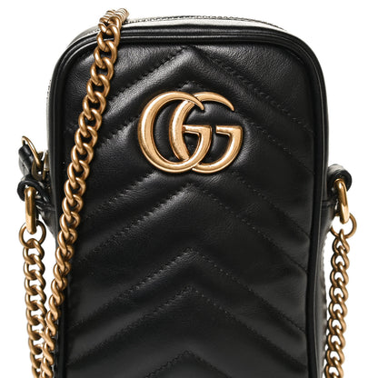 Gucci Calfskin Matelasse Mini GG Marmont Crossbody Bag Black 7 of 9
