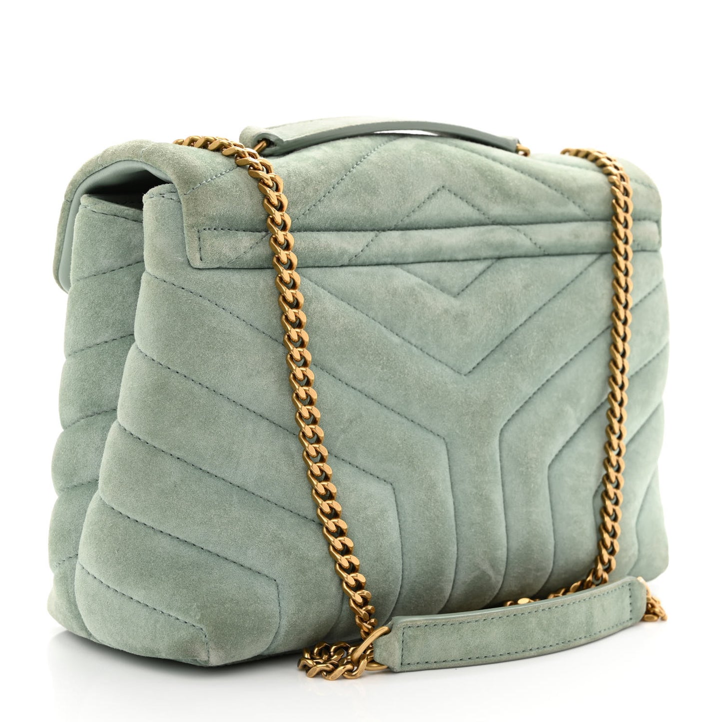 Suede Calfskin Y Quilted Monogram Small Loulou Chain Satchel Vert Opaline