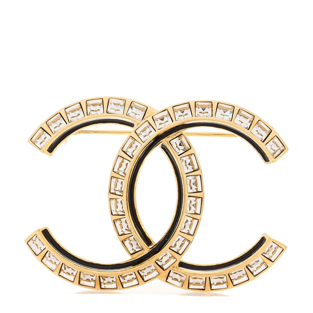 Baguette Crystal CC Brooch Black Gold