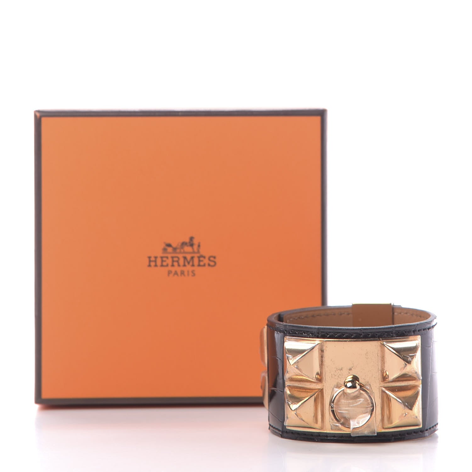 Hermes Shiny Alligator Collier de Chien CDC Bracelet T2 Black 9 of 9