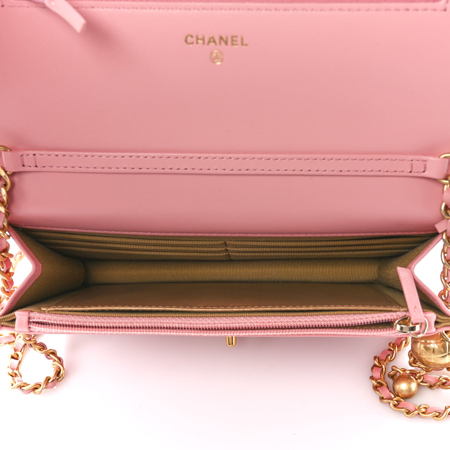 Chanel Lambskin Quilted CC Pearl Crush Wallet on Chain WOC Pink 5 of 15