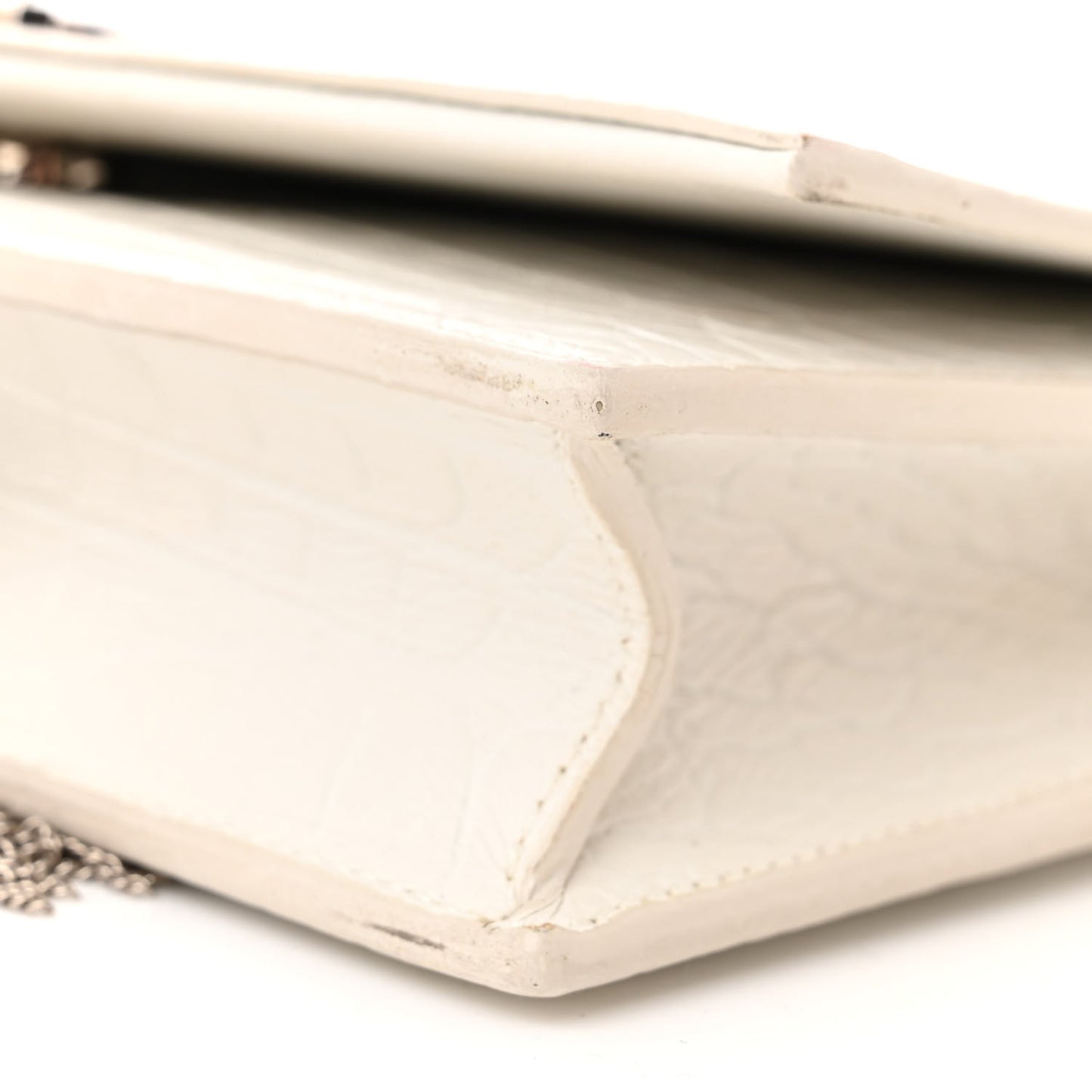 Calfskin Crocodile Embossed Kate Monogram Tassel Chain Wallet Crema Soft
