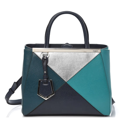 Fendi Vitello Elite Colorblock Petite 2Jours Tote Lavagna Oceano Argento 1 of 9