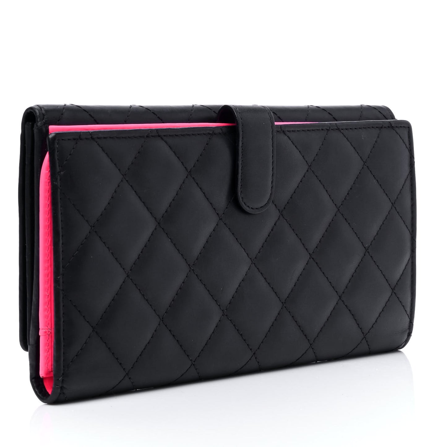 Calfskin Quilted Cambon Long Double Wallet Black