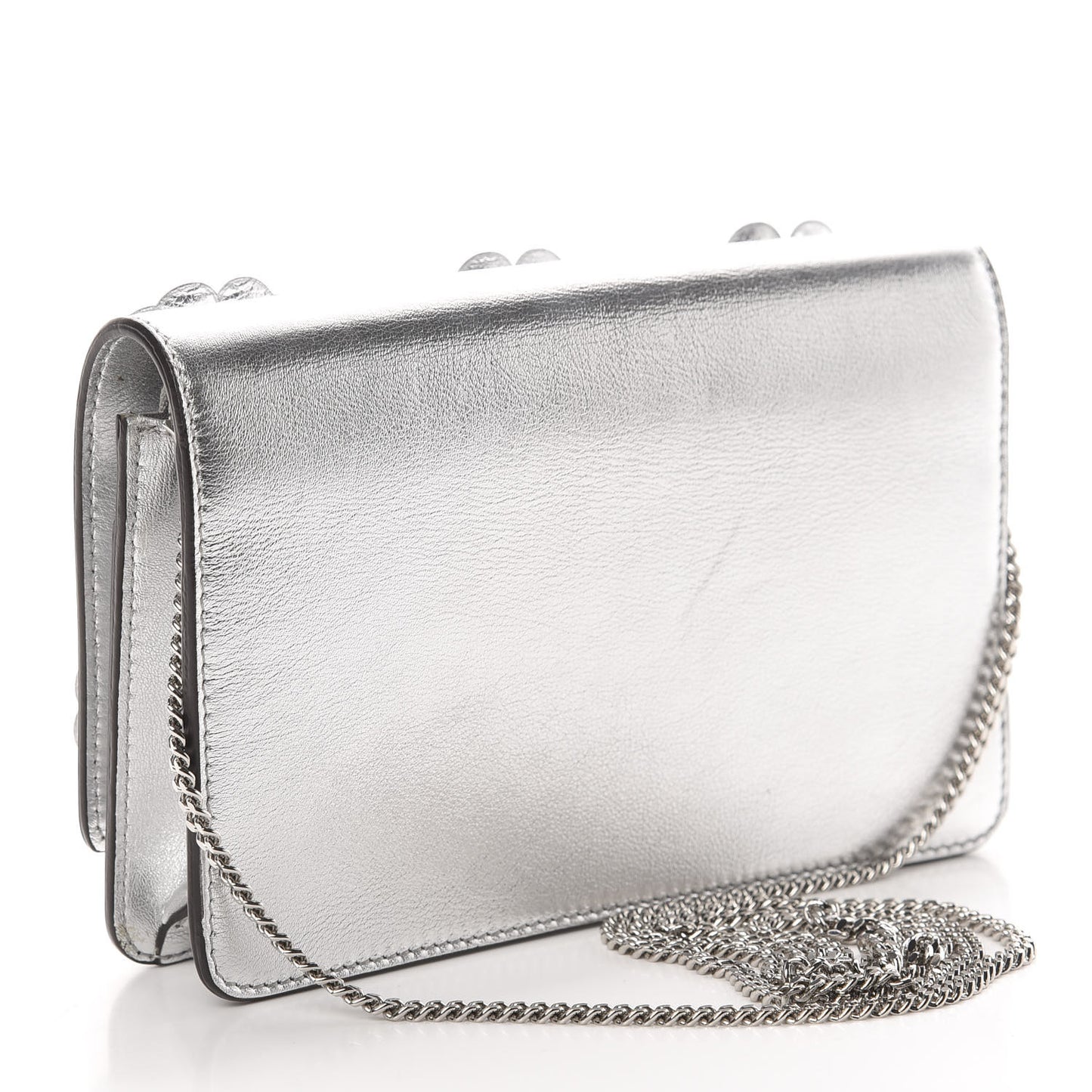 Vitello Catalan Mirror Flowerland Tube Wallet On Chain Argento