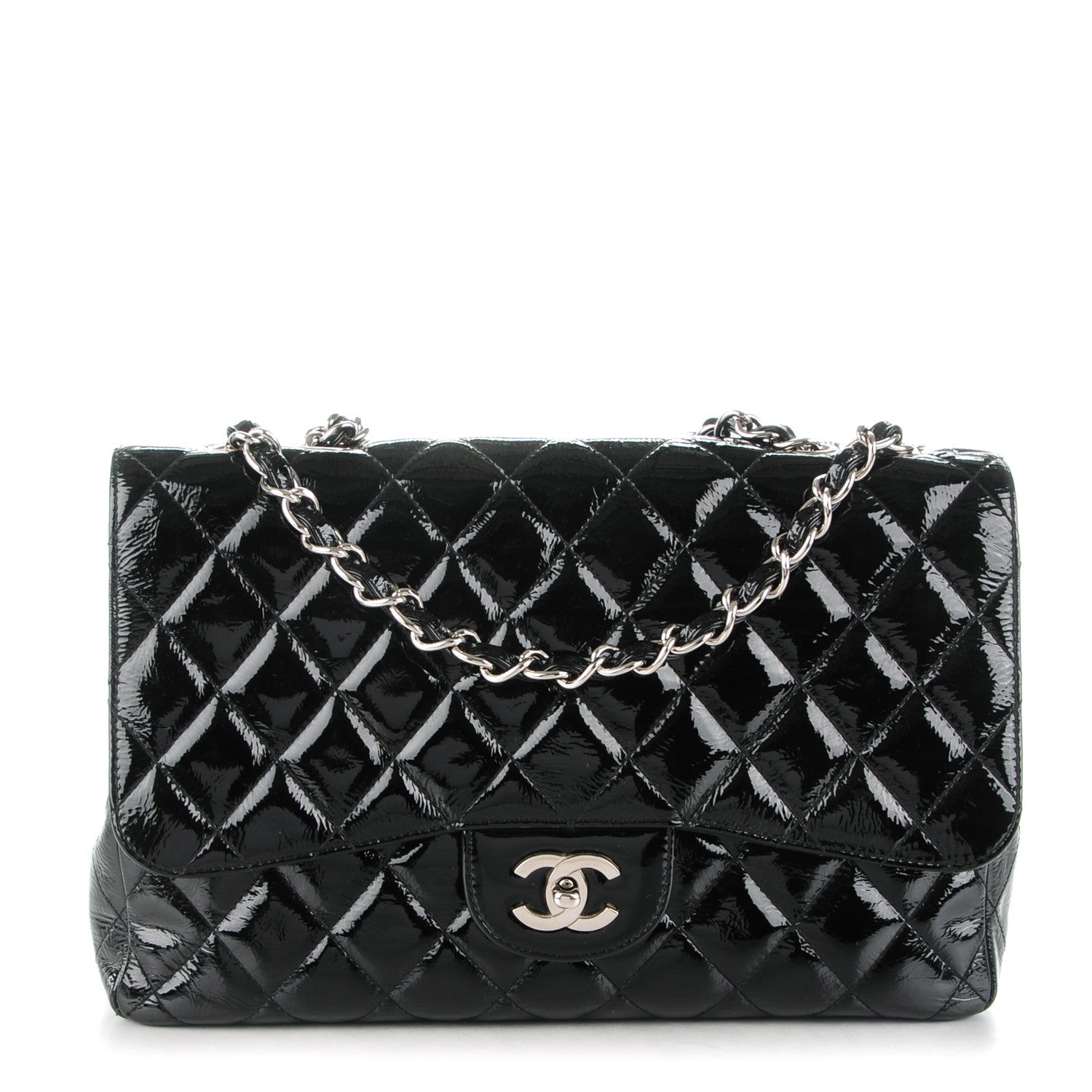 Chanel Distressed Patent Quilted Jumbo Single Flap Black 1 of 8