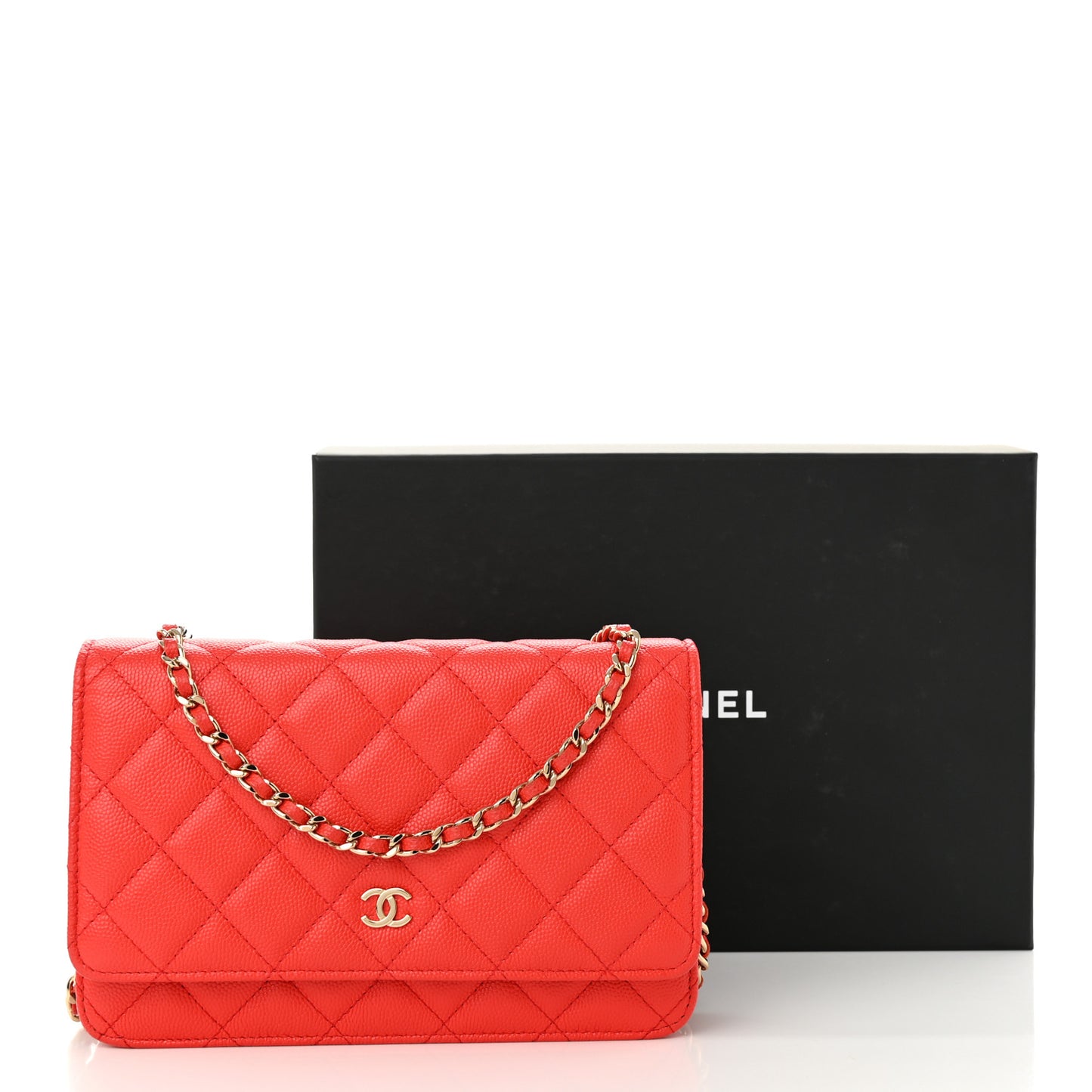 Caviar Quilted Wallet on Chain WOC Red