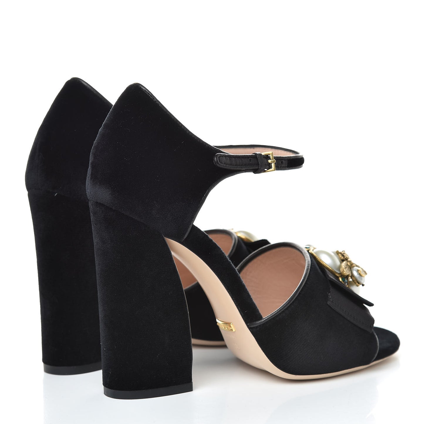 Velvet Pearl Bee Embellished Sandals 38 Black