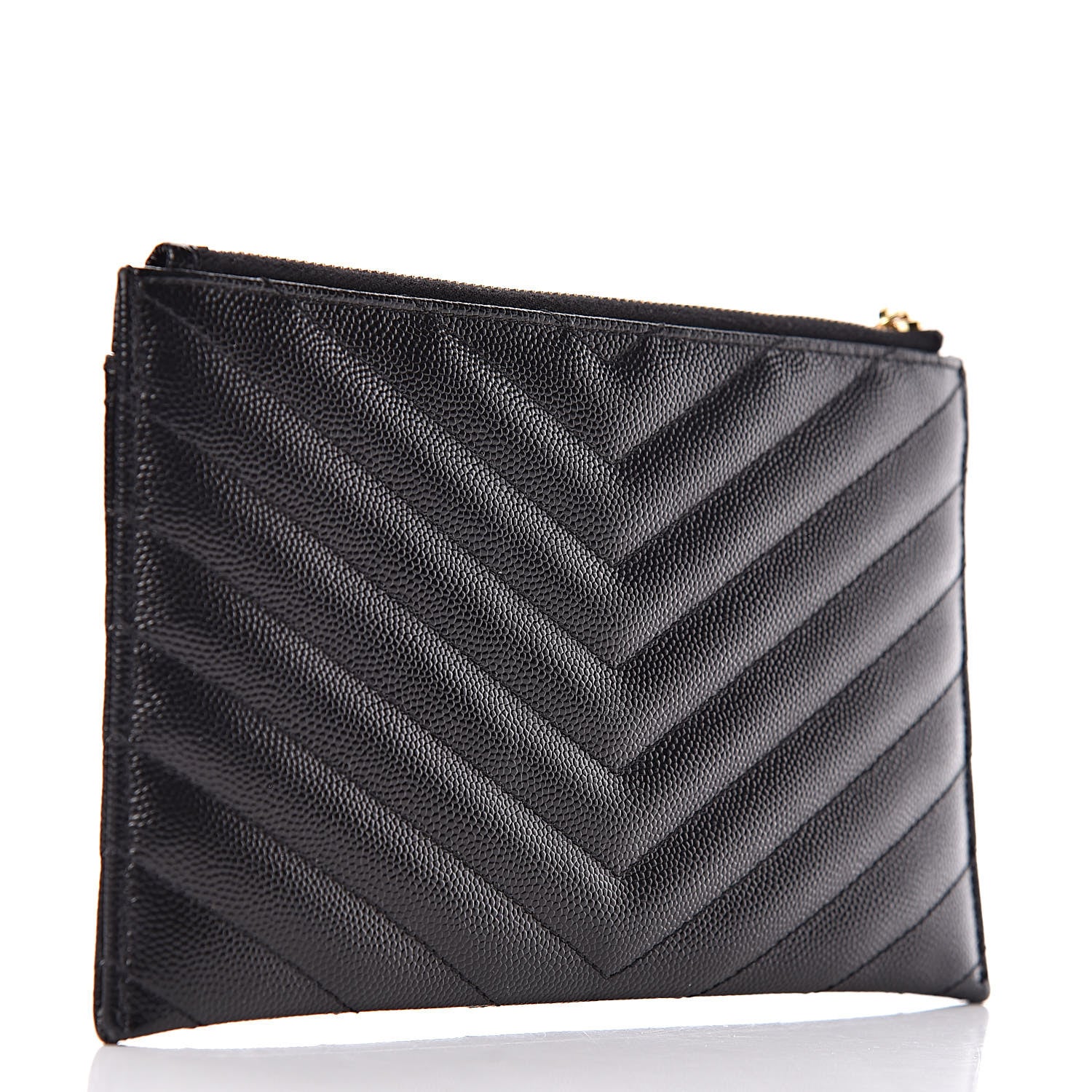 Saint Laurent Grain De Poudre Chevron Monogram Bill Pouch Black 3 of 10