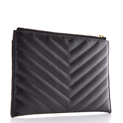 Saint Laurent Grain De Poudre Chevron Monogram Bill Pouch Black 3 of 10