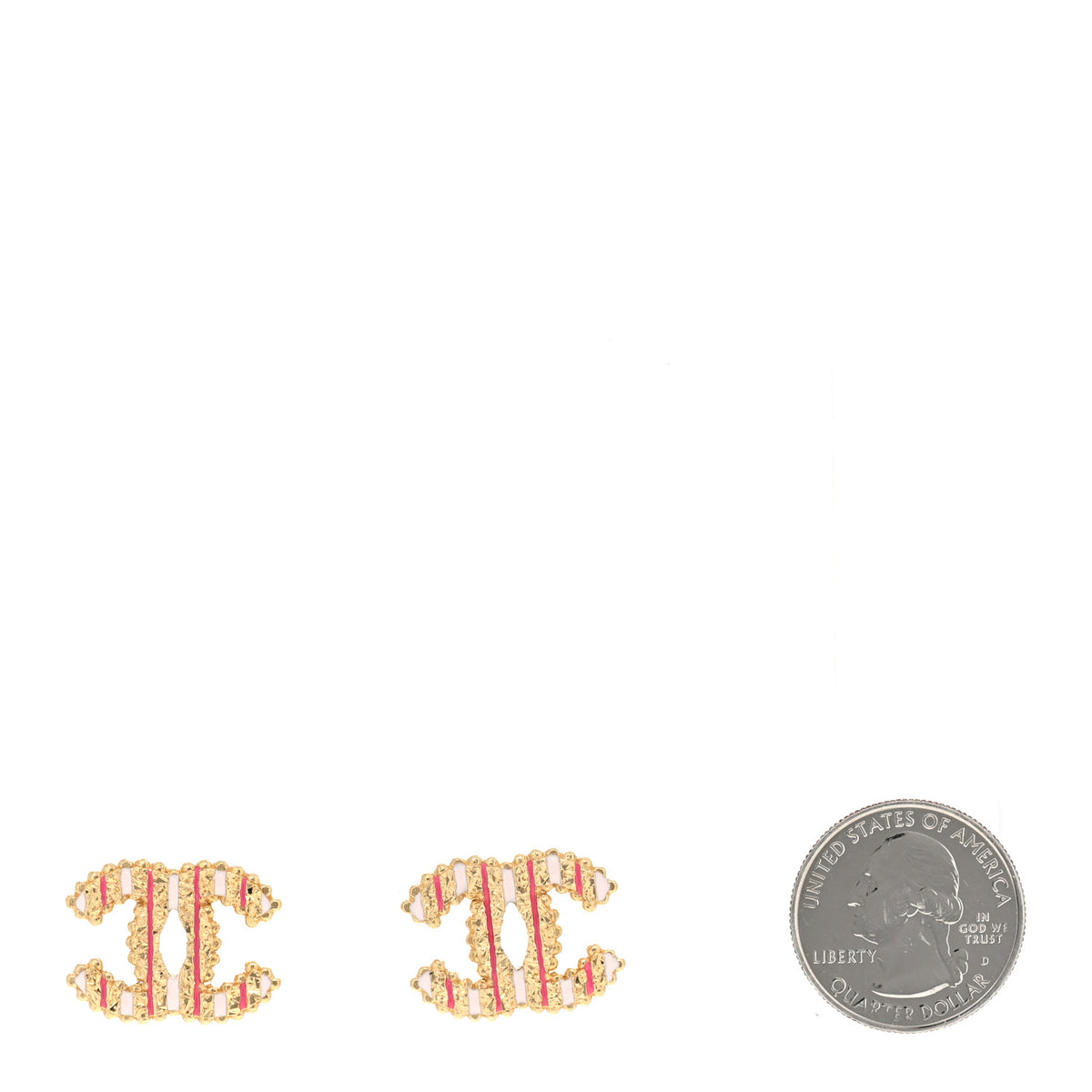 Chanel Enamel CC Textured Earrings Pink Red Gold 2 of 4