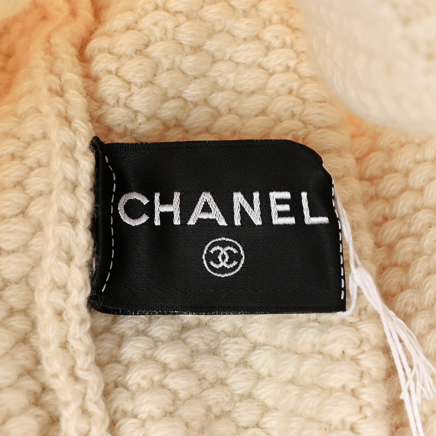 Chanel Wool Cashmere CC Beanie Hat Ivory Black 5 of 6