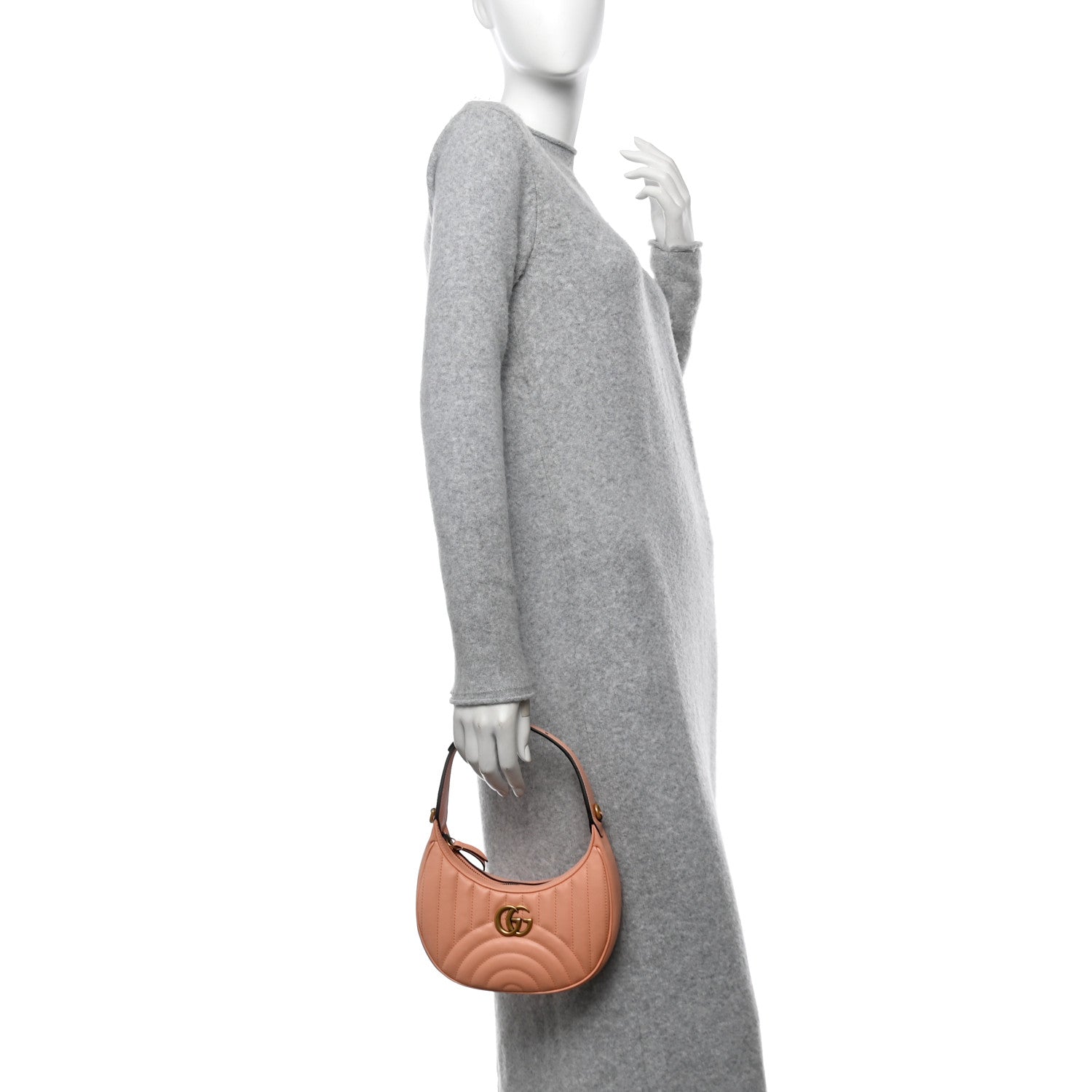 Gucci Calfskin Vertical Ring Matelasse Mini GG Marmont Half Moon Hobo Peachy Chic 2 of 11