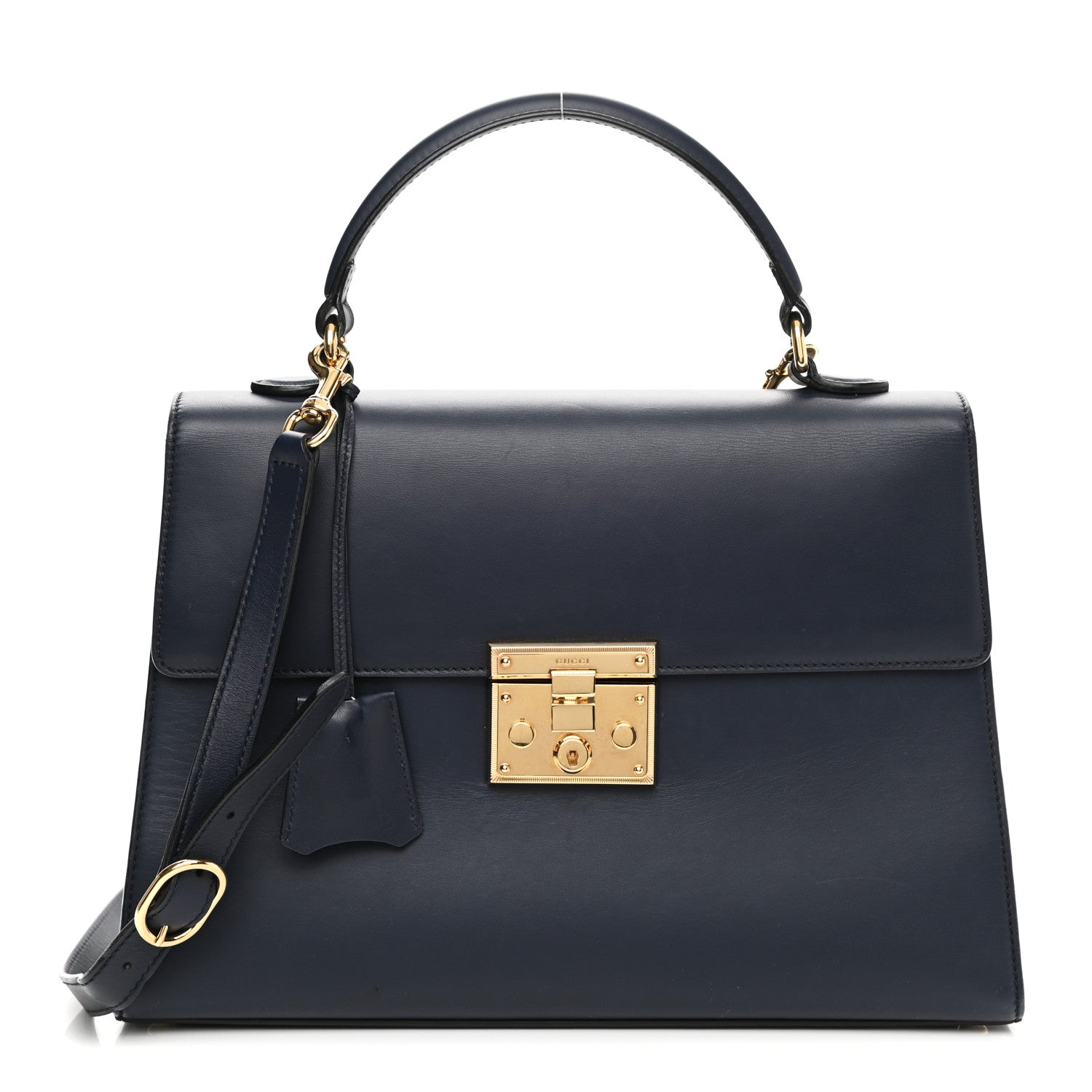 Gucci Calfskin Medium Padlock Signature Top Handle Bag Navy 1 of 14