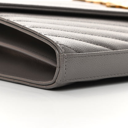 Saint Laurent Grain De Poudre Matelasse Chevron Monogram Chain Wallet Fog 9 of 12