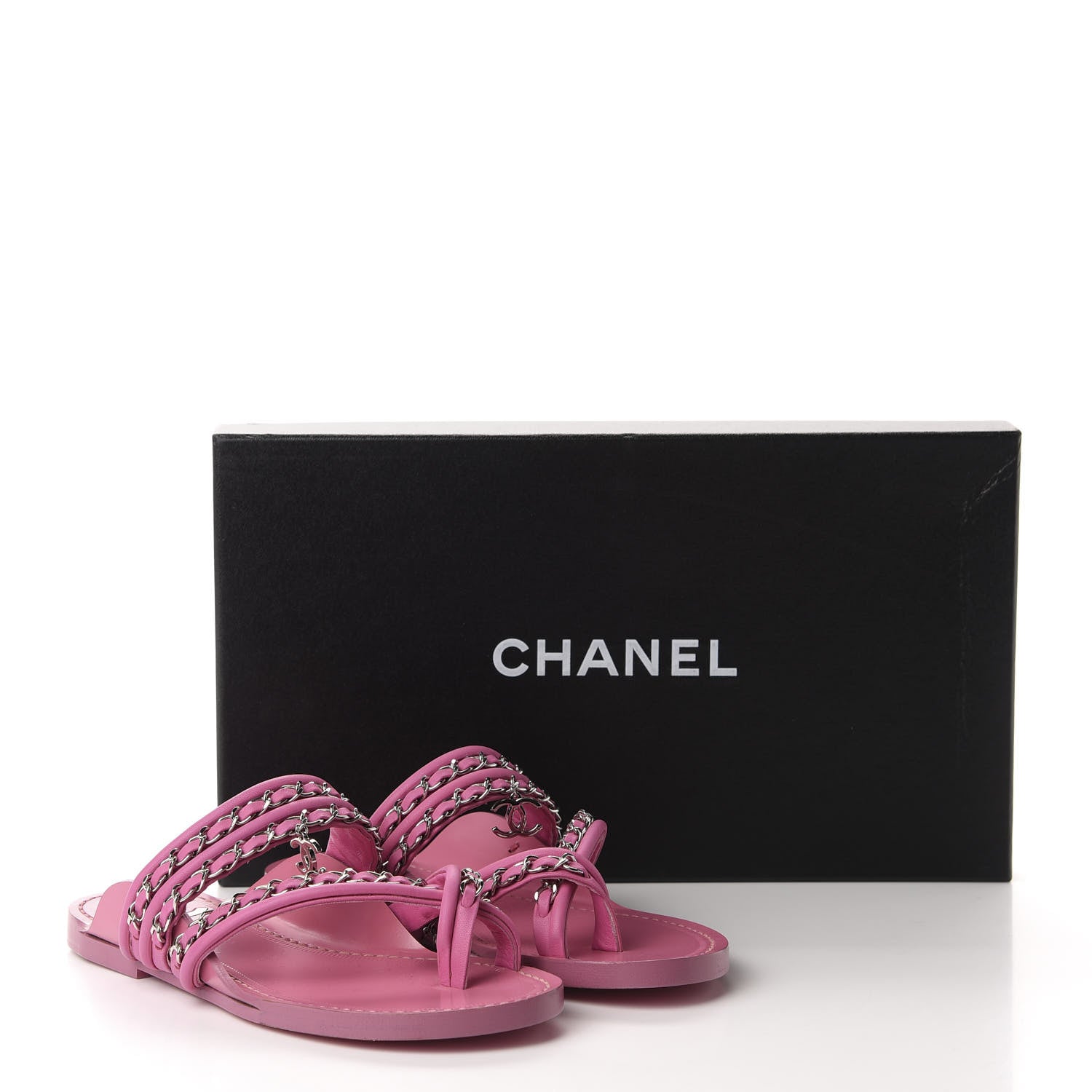 Chanel Calfskin Chain CC Thong Flat Sandals 35 Pink 10 of 10