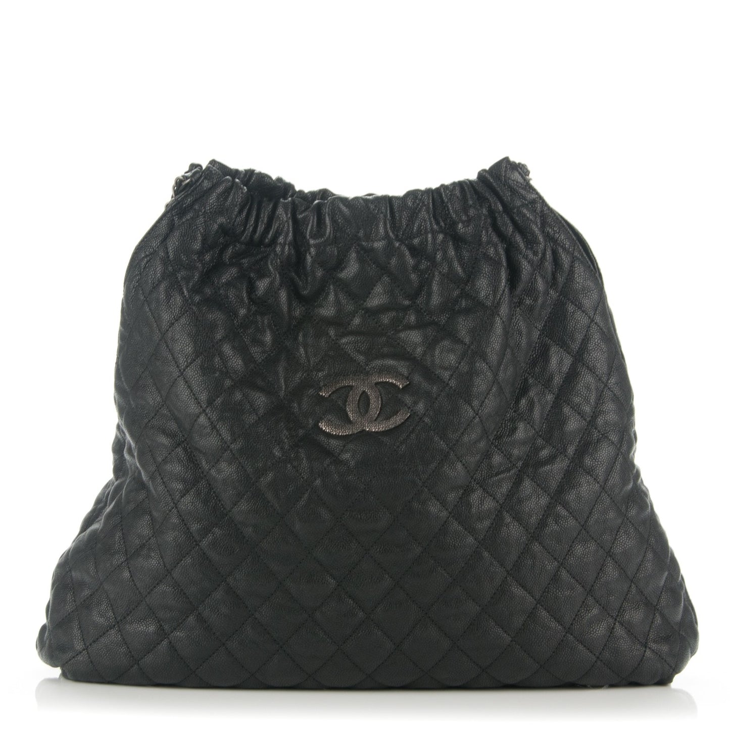 Distressed Glazed Caviar Quilted Large Elastic Tote Black