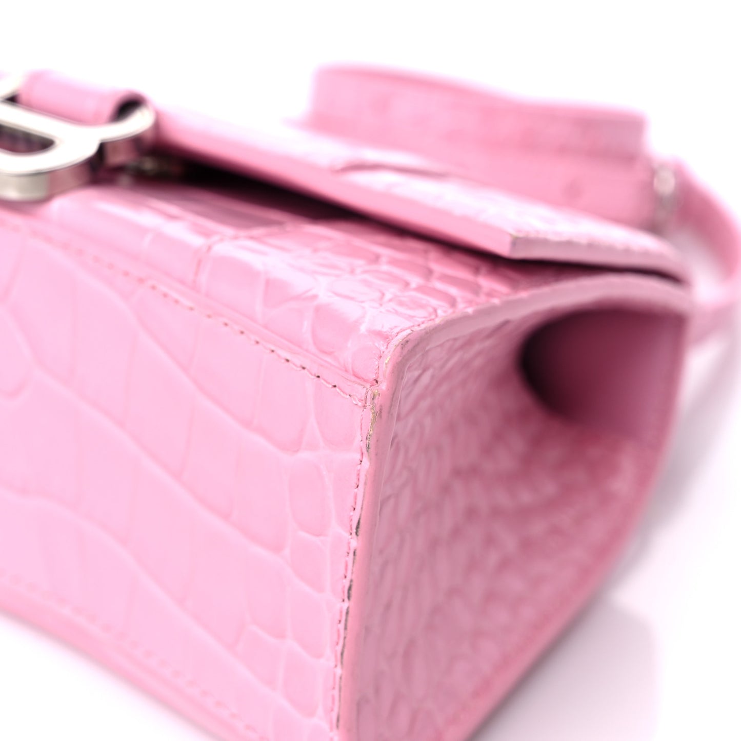 Shiny Calfskin Crocodile Embossed Hourglass Top Handle Bag XS Candy Pink
